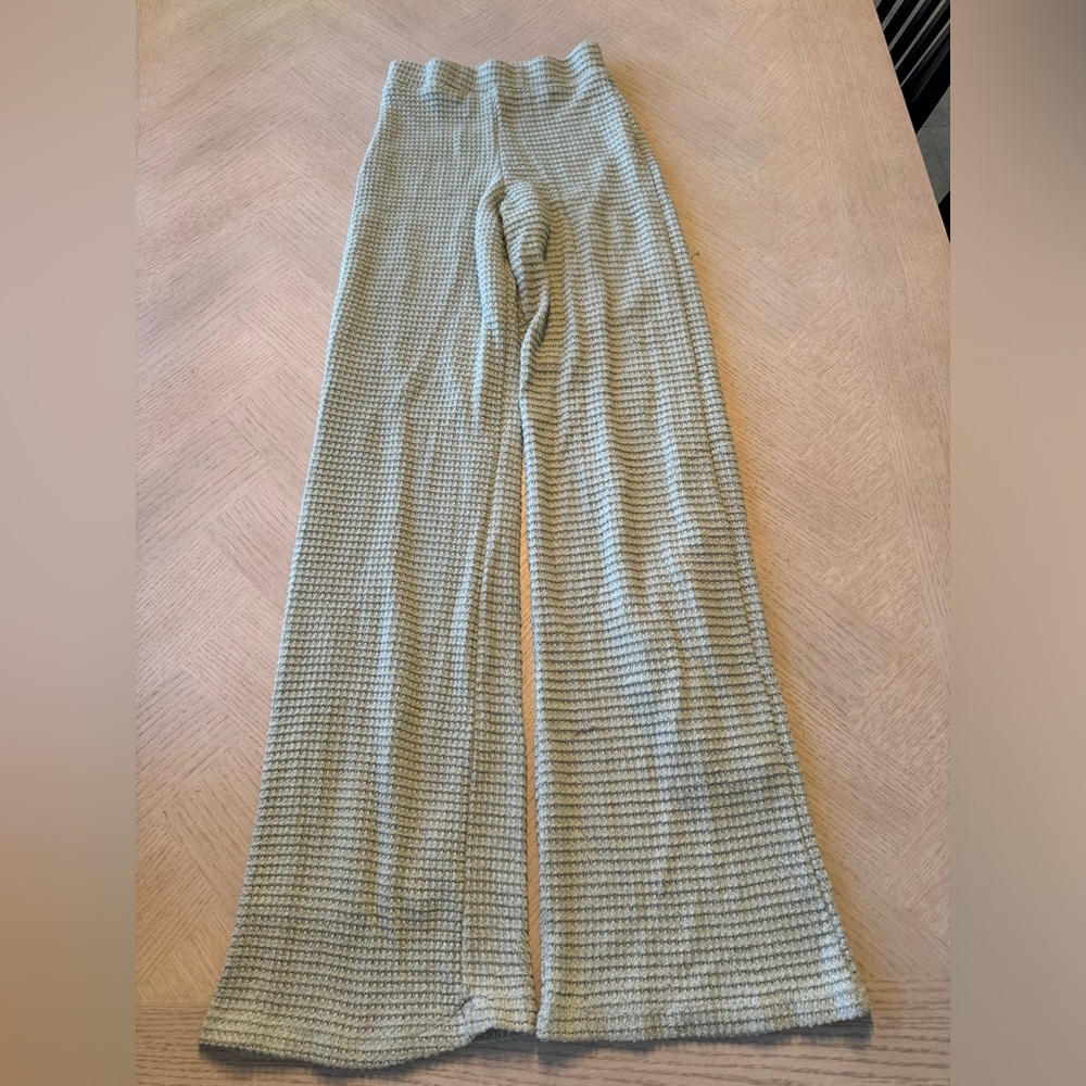 Sage green waffle knit flare pants